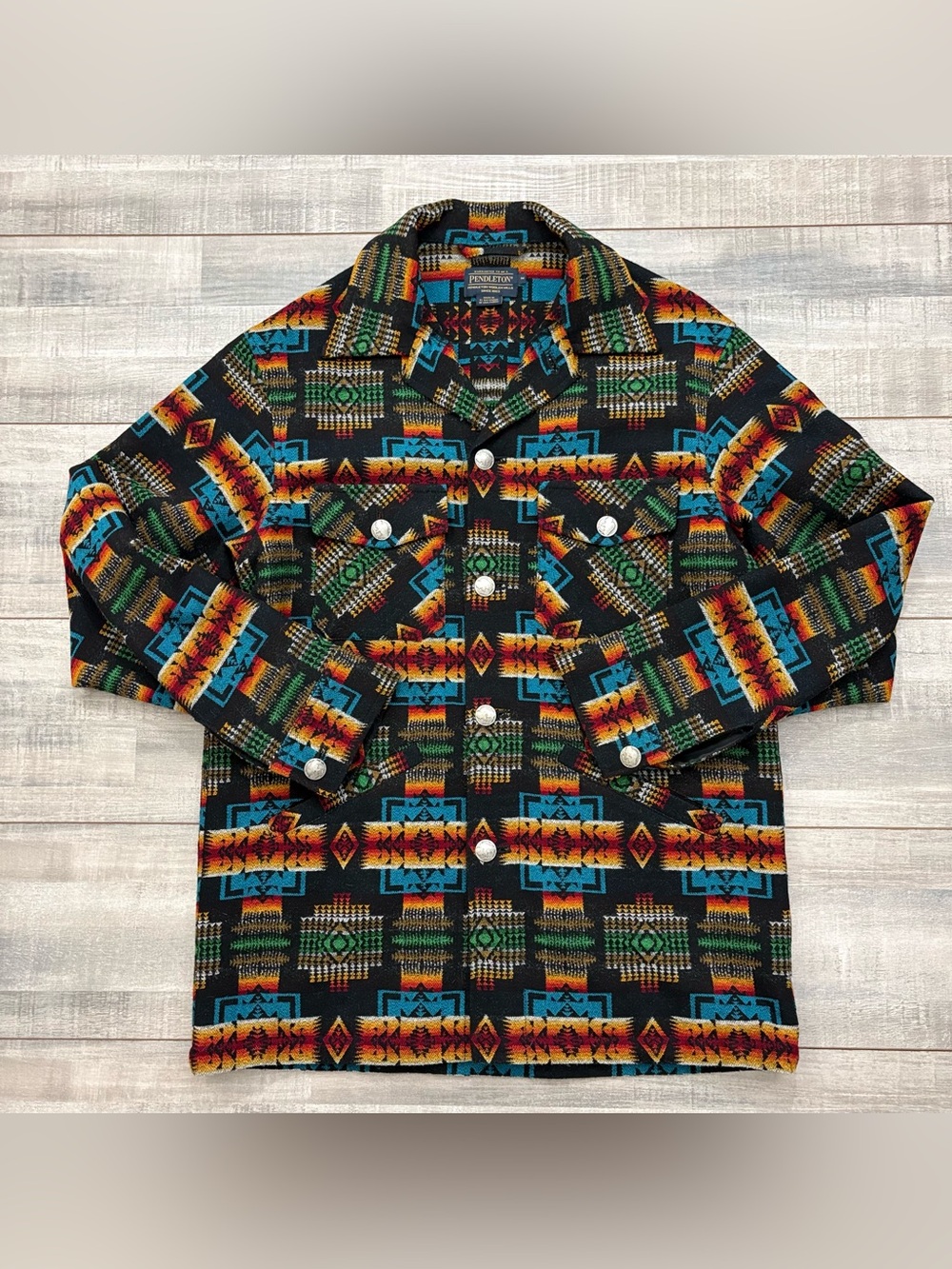Pendleton Wool Shirt Jacket Chief Joseph Mens M Buffalo Nickel Buttons Aztec